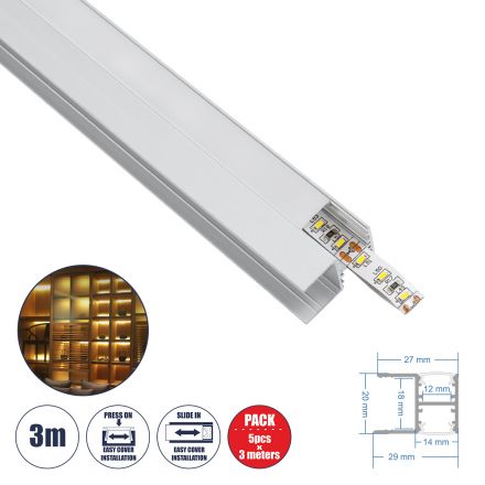 BOARD-PROFILE Προφίλ Αλουμινίου Ταινίας LED με Λευκό Γαλακτερό Κάλυμμα - Χρήση για Φωτισμού Ραφιού με Τοποθέτηση σε Ξύλο Πάχους 18mm - Ασημί - 3 Μέτρα - Πακέτο 5 Τεμαχίων - Μ300 x Π1.5 x Υ2cm