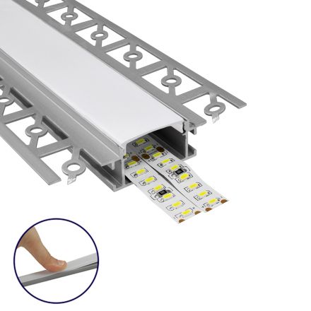 ALP-PLASTERIN GYPSO - Trimless Προφίλ Αλουμινίου Ταινίας LED με Λευκό Γαλακτερό Κάλυμμα - Ασημί - 2 Μέτρα - Πακέτο 5 Τεμαχίων 