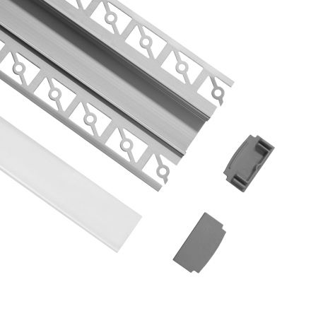 GloboStar® PLASTERBOARD-PROFILE 70819-3M Προφίλ Αλουμινίου - Βάση & Ψύκτρα Ταινίας LED με Λευκό Γαλακτερό Κάλυμμα - Χωνευτή Χρήση σε Γυψοσανίδα - Trimless - Πατητό Κάλυμμα - Ασημί - 3 Μέτρα - Πακέτο 5 Τεμαχίων - Μ300 x Π6.7 x Υ1.4cm