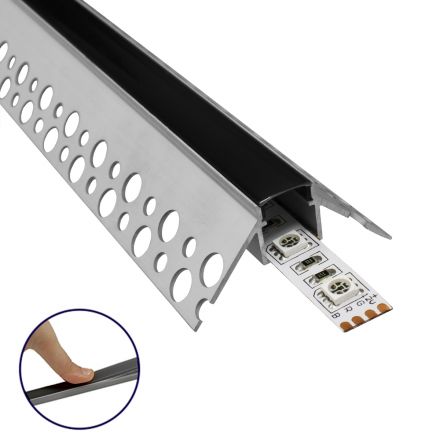 PLASTERBOARD-PROFILE Χωνευτό Γωνιακό Προφίλ Αλουμινίου Ταινίας LED με Μαύρο Φιμέ Κάλυμμα - Trimless - Ασημί - 3 Μέτρα - Πακέτο 5 Τεμαχίων 