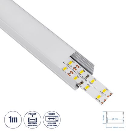 SURFACE-PROFILE Προφίλ Αλουμινίου - Βάση & Ψύκτρα Ταινίας LED με Λευκό Γαλακτερό Κάλυμμα - Ασημί - 1 Μέτρο - Μ100 x Π3 x Υ2cm