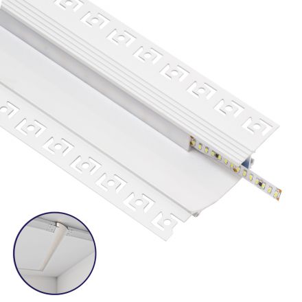 GloboStar® 70840-3M Χωνευτό για Γυψοσανίδα - Trimless Προφίλ Αλουμινίου Δημιουργίας Κρυφού Φωτισμού Λευκό με Λευκό Οπάλ Κάλυμμα για 1 Σειρά Ταινίας LED Πατητό - Press On Πακέτο 5 Τεμάχια των 3 Μέτρων