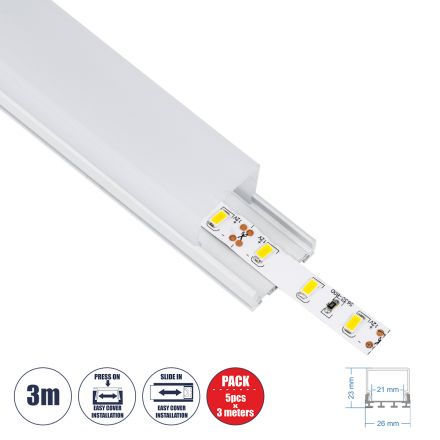 SURFACEPENDANT-PROFILE Προφίλ Αλουμινίου Ταινίας LED με Λευκό Γαλακτερό Κάλυμμα - Λευκό - 3 Μέτρα - Πακέτο 5 Τεμαχίων 