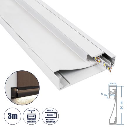 SKIRTINGBOARD Προφίλ Αλουμινίου με Λευκό Γαλακτερό Κάλυμμα Χρήση για Περβάζι - Λευκό - 3 Μέτρα 