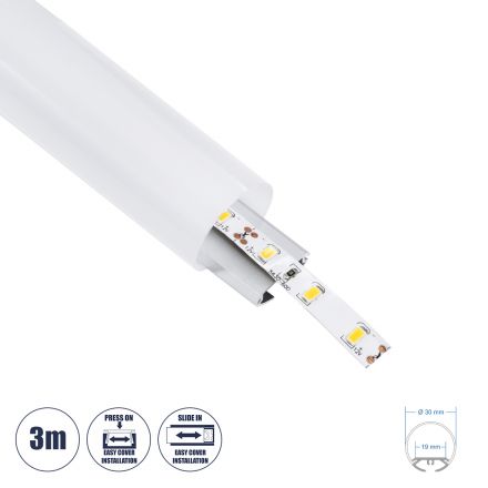 SURFACEPENDANT-PROFILE Προφίλ Αλουμινίου - Βάση & Ψύκτρα Ταινίας LED με Λευκό Γαλακτερό Κάλυμμα - Ασημί - 3 Μέτρα - Μ300 x Φ3cm