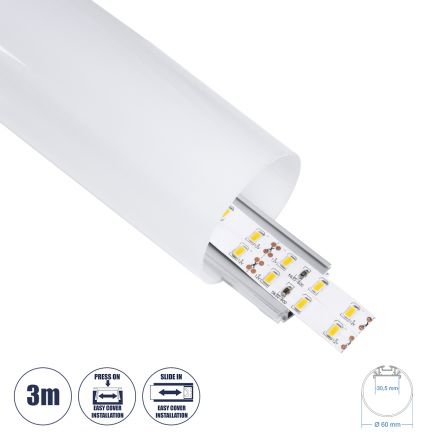 SURFACEPENDANT-PROFILE Προφίλ Αλουμινίου - Βάση & Ψύκτρα Ταινίας LED με Λευκό Γαλακτερό Κάλυμμα - Ασημί - 3 Μέτρα - Μ300 x Φ6cm