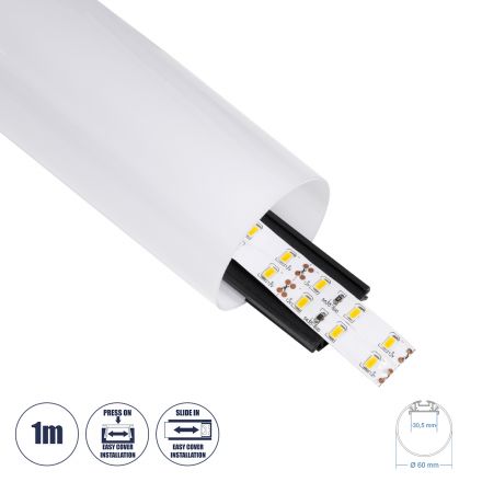 SURFACEPENDANT-PROFILE Προφίλ Αλουμινίου - Βάση & Ψύκτρα Ταινίας LED με Λευκό Γαλακτερό Κάλυμμα - Μαύρο - 1 Μέτρο - Μ100 x Φ6cm