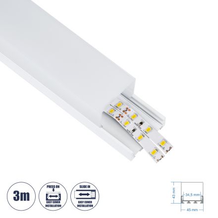 SURFACEPENDANT-PROFILE 70865-3M Προφίλ Αλουμινίου - Βάση & Ψύκτρα Ταινίας LED με Λευκό Γαλακτερό Κάλυμμα - Λευκό - 3 Μέτρα - Μ300 x Π4.5 x Υ4.2cm