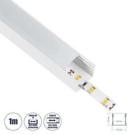SURFACE-PROFILE Προφίλ Αλουμινίου - Βάση & Ψύκτρα Ταινίας LED με Λευκό Γαλακτερό Κάλυμμα - Λευκό - 1 Μέτρο - Μ100 x Π2.3 x Υ2cm