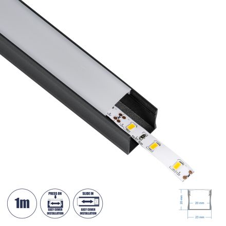 SURFACE-PROFILE Προφίλ Αλουμινίου - Βάση & Ψύκτρα Ταινίας LED με Λευκό Γαλακτερό Κάλυμμα - Μαύρο - 1 Μέτρο - Μ100 x Π2.3 x Υ2cm
