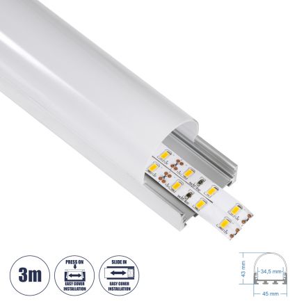 SURFACEPENDANT-PROFILE Προφίλ Αλουμινίου - Βάση & Ψύκτρα Ταινίας LED με Λευκό Γαλακτερό Κάλυμμα - Ασημί - 3 Μέτρα - Μ300 x Π4.5 x Υ4.2cm