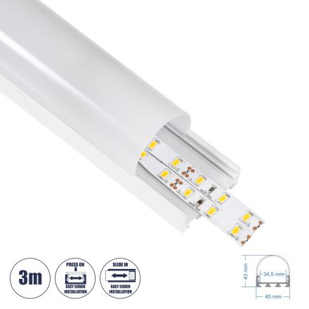 SURFACEPENDANT-PROFILE Προφίλ Αλουμινίου - Βάση & Ψύκτρα Ταινίας LED με Λευκό Γαλακτερό Κάλυμμα - Λευκό - 3 Μέτρα - Μ300 x Π4.5 x Υ4.2cm