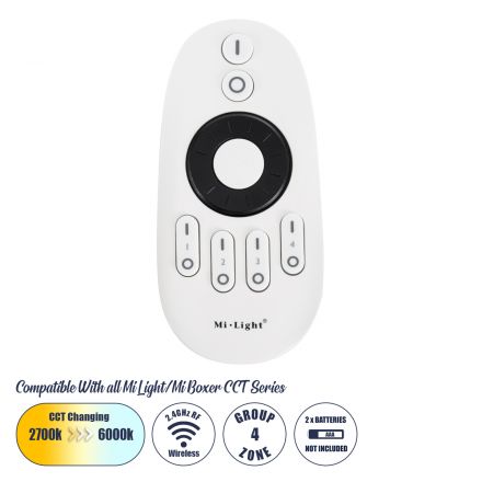 Ασύρματο Χειριστήριο RF 2.4Ghz 4 Group για όλα τα Μονόχρωμα & CCT Mi-BOXER Controller DC 3V 2 x AAA - IP20 - Λευκό 