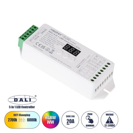 DL-X Mi-BOXER DC DALI & Push Dimming 5 in 1 High Speed Controller / Dimmer 5 Καναλιών DC 12-24V 5 x 6A 144W - Max 20A 480W - IP20 RGBW+WW 