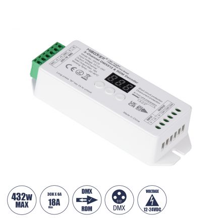 D3-CX Mi-BOXER DC DMX & RDM Dimmer High Speed Controller / Decoder 3 Καναλιών DC 12-24V 3 x 6A 144W - Max 18A 432W - IP20 