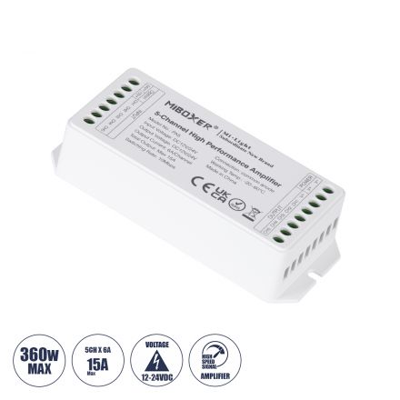 PA5 Mi-BOXER DC Power & Signal High Speed Amplifier Ενισχυτής Ισχύος & Σήματος Υψηλών Ταχυτήτων 5 Καναλιών DC 12-24V 5 x 6A 144W - Max 15A 360W - IP20 RGBW+WW 