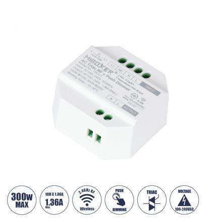  TRI-C1 Mi-BOXER AC Triac & RF 2.4Ghz & Push Dimmer 1 Καναλιού AC 100-240V 1 x 1.36A 300W - Max 1.36A 300W - IP20