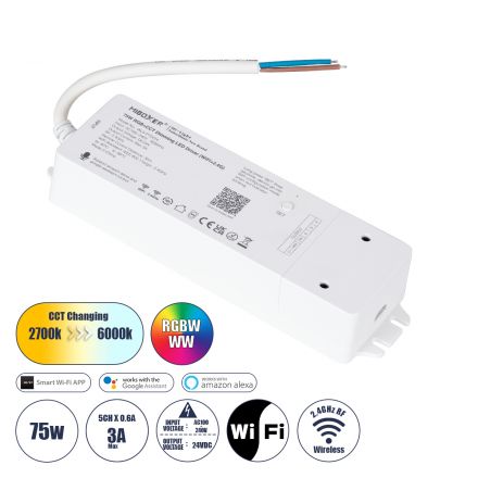 WL5-P75V24 Mi-BOXER DC Smart Wifi & RF 2.4Ghz Power Supply Τροφοδοτικό SELV & Controller / Dimmer All in One 5 Καναλιών AC100-240V σε DC 24V 5 x 0.6A 14.4W - Max 3A 75W - IP20 RGBW+WW