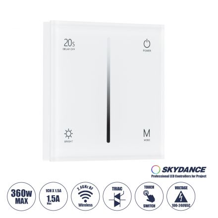 S1-T SKYDANCE AC Smart RF 2.4Ghz & Αφής - Touch Triac Dimming AC100-240V σε AC100-240V 1 x 1.5A 360W - Max 1.5A 360W - IP20 - Λευκό 