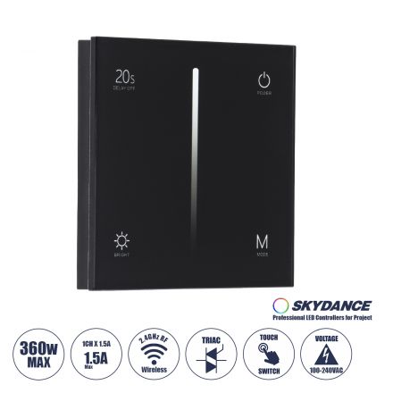 S1-T SKYDANCE AC Smart RF 2.4Ghz & Αφής - Touch Triac Dimming AC100-240V σε AC100-240V 1 x 1.5A 360W - Max 1.5A 360W - IP20 - Μαύρο