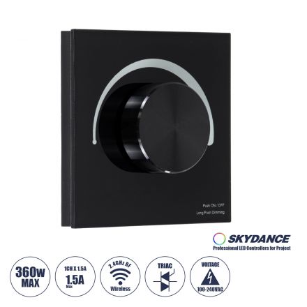 S1-K SKYDANCE AC Smart RF 2.4Ghz & Ροοστάτη - Push ON/OFF Triac Dimming AC100-240V σε AC100-240V 1 x 1.5A 360W - Max 1.5A 360W - IP20 - Μαύρο 