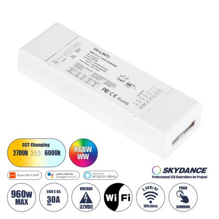 V5-L SKYDANCE DC WiFi & RF 2.4Ghz Dimmer High Speed Controller 5 Καναλιών DC 12-48V 5 x 6A 288W - Max 30A 1440W - IP20 