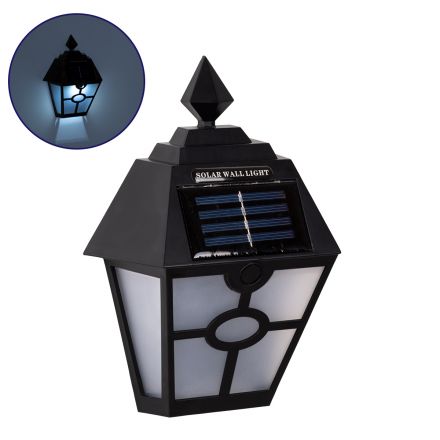 Ηλιακό Φωτιστικό Τοίχου LED 1W 40lm Μπαταρία 600mAh - Αισθητήρα Ημέρας-Νύχτας - IP65 - 6000K - Μαύρο