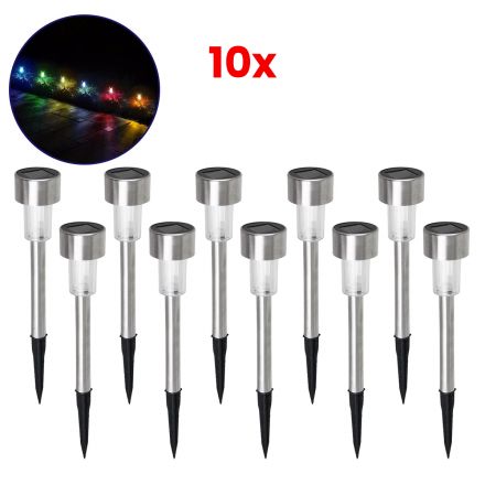 ΣΕΤ 10 Τεμαχίων Ηλιακά Φωτιστικά LED SMD 1W 90lm με Ενσωματωμένη Μπαταρία 600mAh - Αισθητήρα Ημέρας-Νύχτας - IP65 - RGB