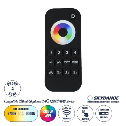 SKYDANCE Ασύρματο Χειριστήριο Αφής RF 2.4Ghz 4 Group για όλα τα RGBW+WW SKYDANCE Controller DC 3V 2 x AAA - IP20 Μαύρο 