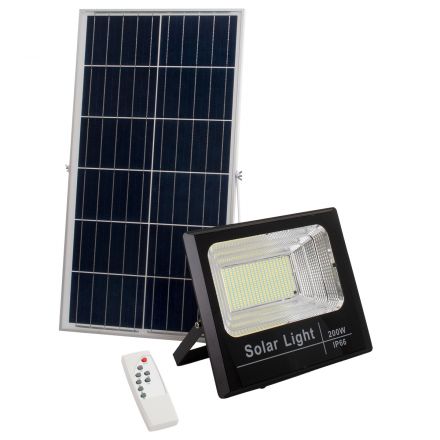 Αυτόνομος Ηλιακός Προβολέας LED SMD 200W 16000lm με Ενσωματωμένη Μπαταρία 20000mAh - Φωτοβολταϊκό Πάνελ με Αισθητήρα Ημέρας-Νύχτας και Ασύρματο Χειριστήριο RF 2.4Gh - IP66 - 6000K