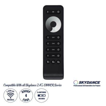 RS6 SKYDANCE Ασύρματο Χειριστήριο Αφής RF 2.4Ghz 4 Καναλιών για όλα τα Μονόχρωμα 4 Καναλιών SKYDANCE Controller DC 3V 2 x AAA - IP20 Μαύρο