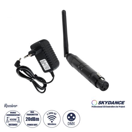 SKYDANCE-DM-WR 71578 DMX512 Ασύρματος Δέκτης RF 2.4Ghz ISM GFSK 20dBm 400m Θηλυκό XLR3 DC 5V IP20 - Μ1.9 x Π1.9 x Υ22cm - 5 Χρόνια Εγγύηση