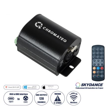 SKYDANCE-CHROMATEQ 71579 USB-C σε DMX512 Interface 128 Κανάλια XLR3 DC 5V IP40 - Ασύρματο Χειριστήριο IR - Μ7.8 x Π5 x Υ3.8cm - 5 Χρόνια Εγγύηση
