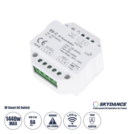 SS-C SKYDANCE AC RF 2.4Ghz & Push Switch 1 Κανάλι AC 100-240V 1 x 6A 1440W - Max 6A 1440W 