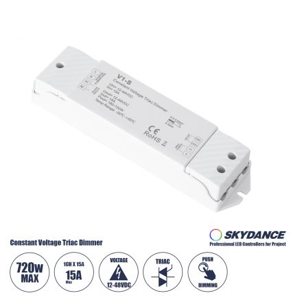 V1-S SKYDANCE AC Triac Dimmer Push Dimming 1 Κανάλι DC 12-48V 1 x 15A 720W - Max 15A 720W 