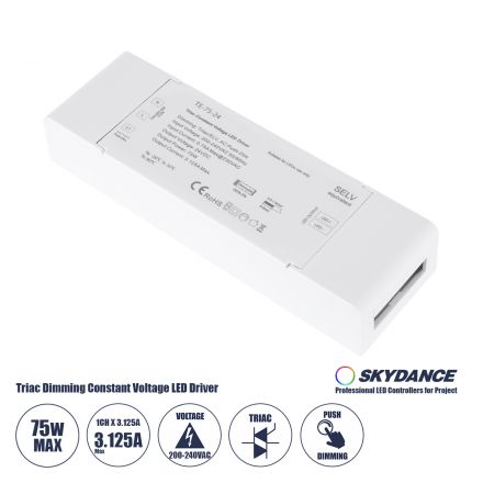 TE-75-24 SKYDANCE AC Triac Dimmer Push Dimming 1 Κανάλι - 1 x 3.125A 75W - Max 3.125A 75W - IP20