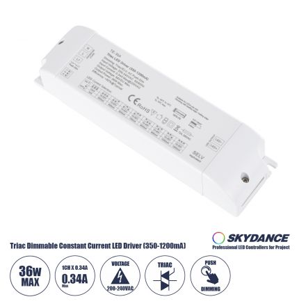 TE-36A SKYDANCE AC Triac Dimmable Constant Current LED Driver Push Dimming 1 Κανάλι - 1 x 0.34A 36W - Max 0.34A 36W - IP20 