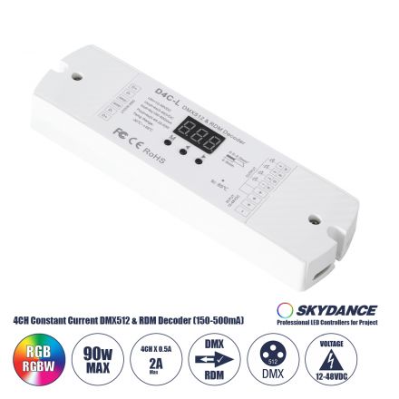 D4C-L SKYDANCE DC DMX512 Constant Current & RDM Decoder 4 Καναλιών DC 12-48V 4 x 0.5A 22.5W - Max 2A 90W  