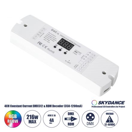 D4C-L SKYDANCE DC DMX512 Constant Current & RDM Decoder 4 Καναλιών DC 12-48V 4 x 1A 54W - Max 4A 216W - IP20  
