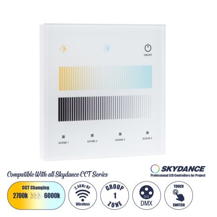 T12-S SKYDANCE Ασύρματο DMX512 Επιτοίχιο Χειριστήριο RF 2.4Ghz 1 Group για όλα τα SKYDANCE DMX512 Controller - Max 0.1A - IP20 