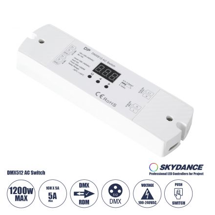 DP SKYDANCE AC DMX512 Push Switch 1 Κανάλι AC 100-240V 1 x 5A 1200W - Max 5A 1200W 