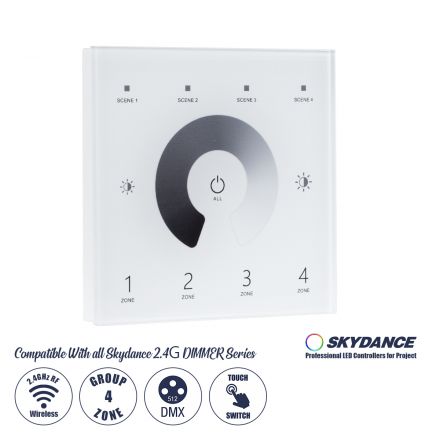 T11 SKYDANCE Ασύρματο DMX512 Επιτοίχιο Χειριστήριο RF 2.4Ghz 4 Group για όλα τα SKYDANCE DMX512 Controller - Max 0.1A - IP20 