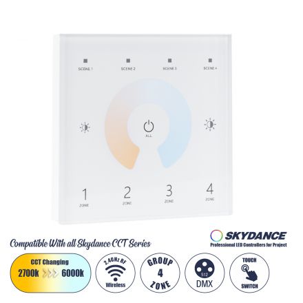  T12 SKYDANCE Ασύρματο DMX512 Επιτοίχιο Χειριστήριο RF 2.4Ghz 4 Group για όλα τα SKYDANCE DMX512 Controller AC 100-240V Max 0.1A - IP20 