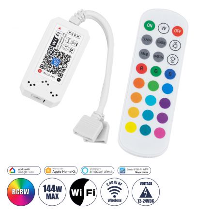 Ασύρματος Smart Home Controller Wi-Fi LED RGBW  με 2 Εξόδους RGBW και Χειριστήριο 2.4Ghz RF 12V Max 144W - 24V Max 288W