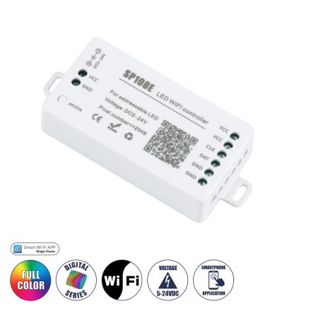 SP108E Ασύρματος WiFi LED FULL COLOR Magic Digital Pixel Controller iOS/Android για LED Digital Πολύχρωμα και Μονόχρωμα Προϊόντα DC 5-24V 1 x 2048 IC Max