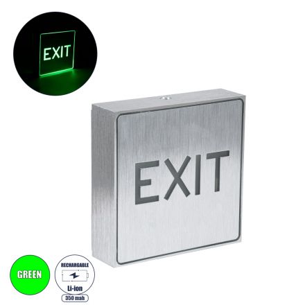 Φωτιστικό Τοίχου Ένδειξης EXIT LED 1W - με Επαναφορτιζόμενη Μπαταρία 350mAh - IP20 - Σώμα Αλουμινίου - Μ11 x Π11 x Υ3cm - Πράσινο