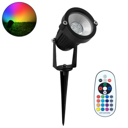 Προβολάκι Κήπου Καρφωτό - Δαπέδου LED 10W 1000lm 35° 24V με Ασύρματο Χειριστήριο 2.4Ghz - IP67 - RGB - Dimmable