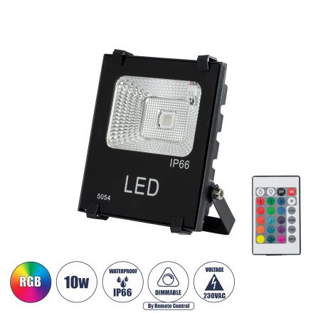 MULTICOLOR Επαγγελματικός Προβολέας LED 10W 650lm 120° - IP66 με Ασύρματο Χειριστήριο IR - RGB - 3 Χρόνια Εγγύηση
