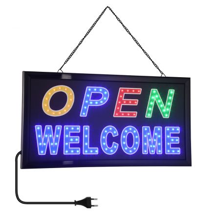 Φωτιστικό LED Σήμανσης OPEN WELCOME - με Πρίζα 230V - Μ48xΠ25xΥ2cm