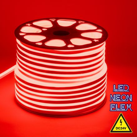OVALE 120° Degree Neon Flex Epistar LED 12W/m DC 24V 120LED/m 600lm/m - IP65 1m Κόκκινο Dimmable